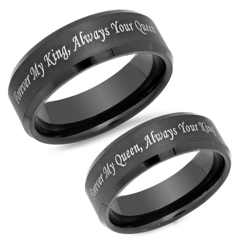 Bague de couple en acier titane noir mat