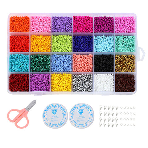 Perles de rocaille en verre, boîte de 24 compartiments, style bohème