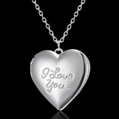 Carved Design Love Necklace Personalized Heart-shaped Photo Frame Pendant Necklace For Women Family Jewelry For Valentine's Day - Fashionner