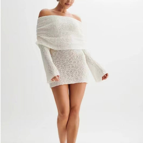 Robe courte à manches longues et épaules dénudées avec découpes pour femmes