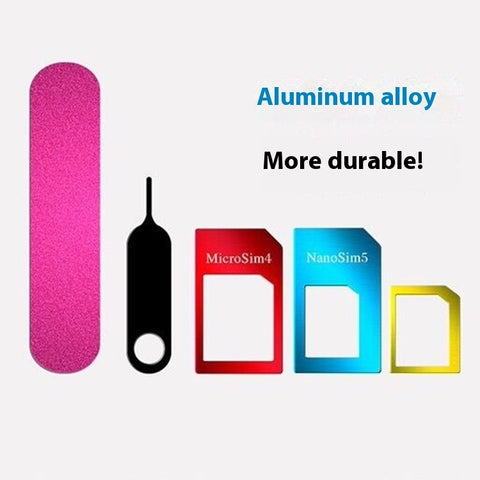 Kit de Conversion Carte SIM Standard vers Micro SIM en Alliage d'Aluminium - Manchon de Support Métallique - Cinq Pièces