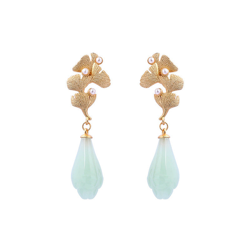 Buy Apricot-Leaf Orchid Jade-Imitation Stud Earrings online at Fashionner.