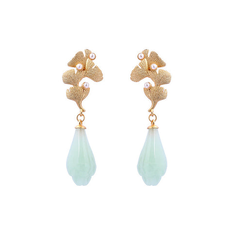 Buy Apricot-Leaf Orchid Jade-Imitation Stud Earrings online at Fashionner.