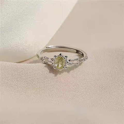 Buy 1 Piece 999 Sterling Silver Oval Yellow Gemstone Sunburst Ring, Delicate Beaded Band Style, For Daily Wear & Gifting online at Fashionner.