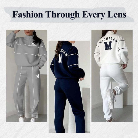 Ensembles survêtement femme 2 pièces – Pull sans capuche et pantalon de jogging ample tendance avec poches