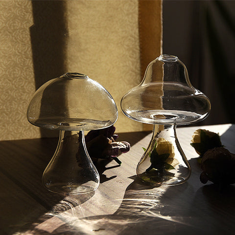Mignon Vase en Verre en Forme de Champignon, Pot de Fleurs Hydroponique