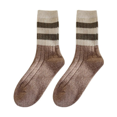 Striped All-matching Thick Warm Middle-long Stockings - Fashionner
