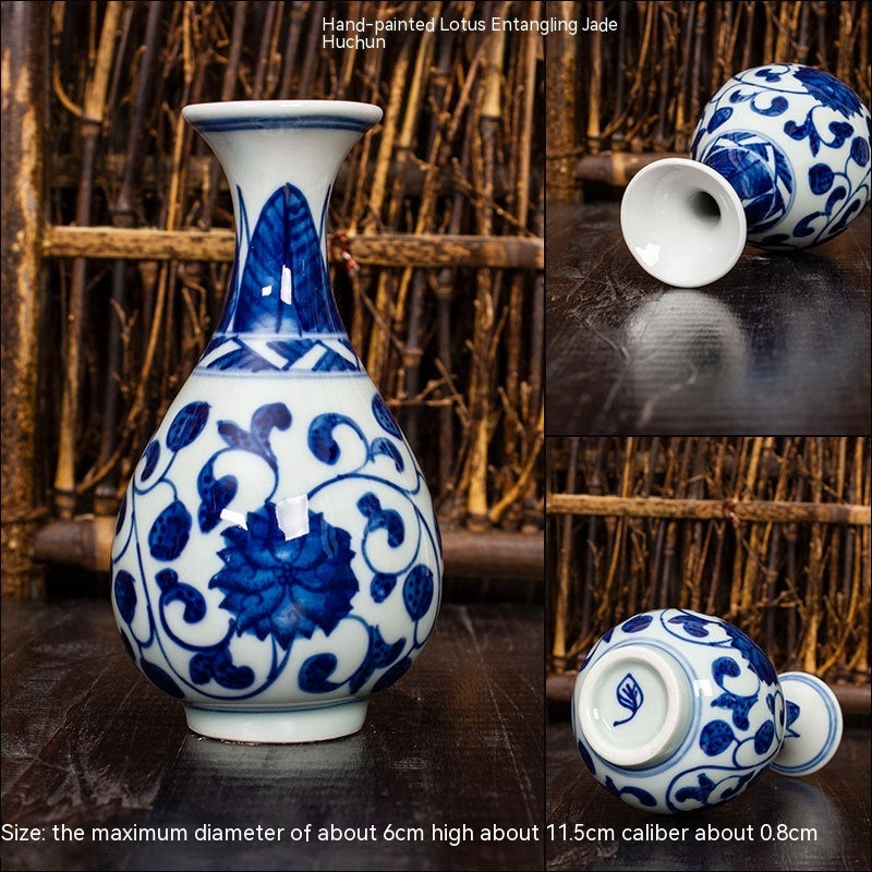 Jingdezhen Ceramic Small Vase Hydroponic Antique Shelf Ornament Hand-painted Blue And White Porcelain Bottle Souvenirs