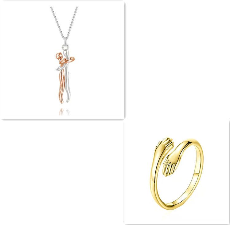 Love Hug Necklace Unisex Men Women Couple Jewelry Simple Temperament Clavicle Chain Valentines Day Lover Gift - Fashionner