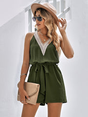 Casual Jumpsuit Lace V-neck Sleeveless Tops Tie-up Shorts Summer Beach Clothes - Fashionner