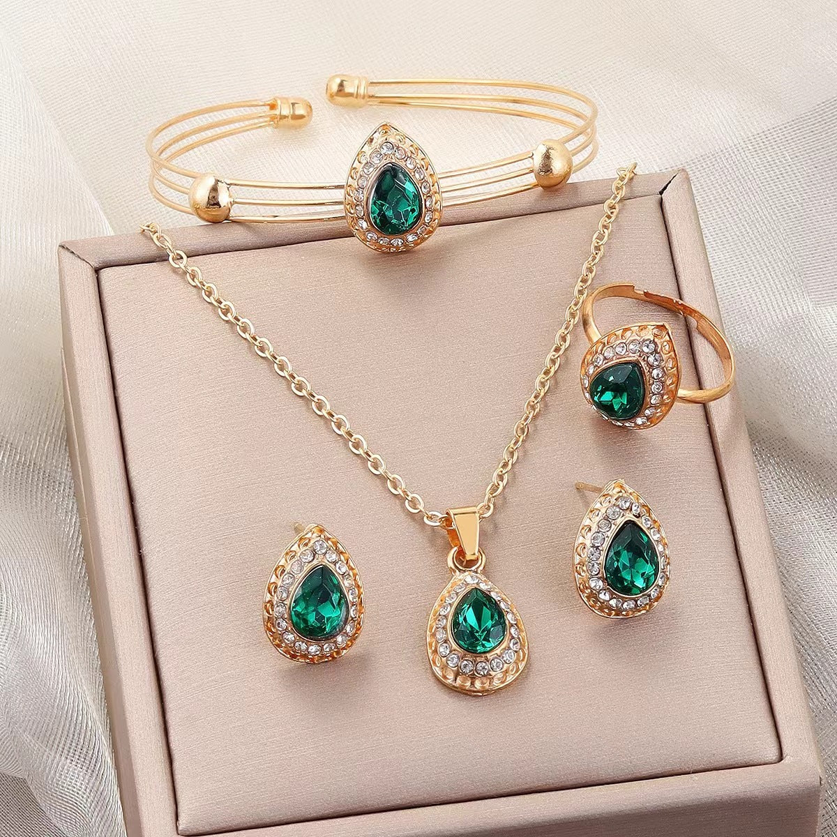 Buy Jewelry Suit Women'S Water Drop Gem Series Necklace Earring Ring Bracelet Four-Piece Set online at Fashionner.
