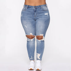 Women Clothes Ripped Plus Size Ladies Denim Pants Jeans - Fashionner