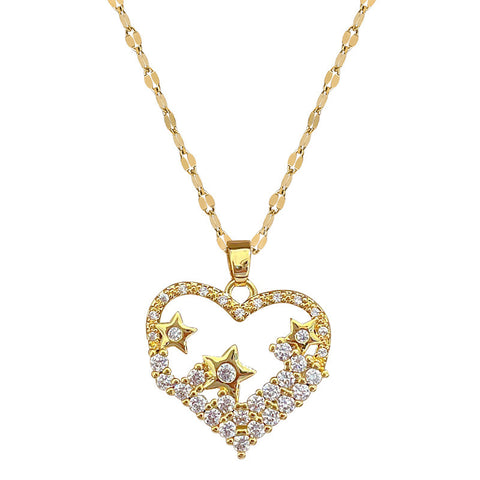 Hollow Zircon Butterfly Love Moon Necklace