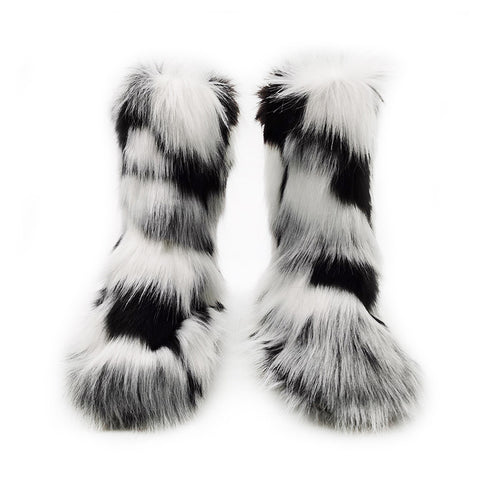 Women's Plush Snow Boots Plus Size Color Flat Women's Mid Boots - Fashionner