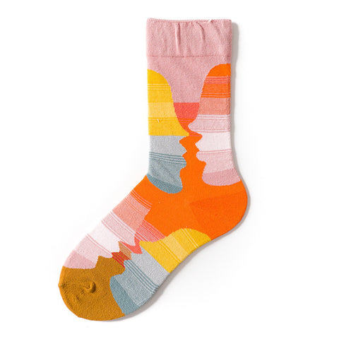 Trendy Mid-calf Length Socks Preppy Style Stockings Artistic Illustration Socks - Fashionner