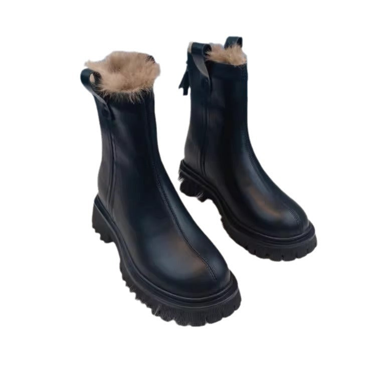 Fleece-lined Thick Northeast China Cotton Shoes Thick Bottom Non-slip Snow Boots Smoke Pipe Ankle Boots - Fashionner