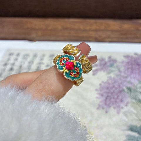 Buy 1Pcs 999.9 Sterling Silver Enamel Ruyi Open Ring, Dainty Lucky Style, For Daily Wear & Casual Office Outfits online at Fashionner.