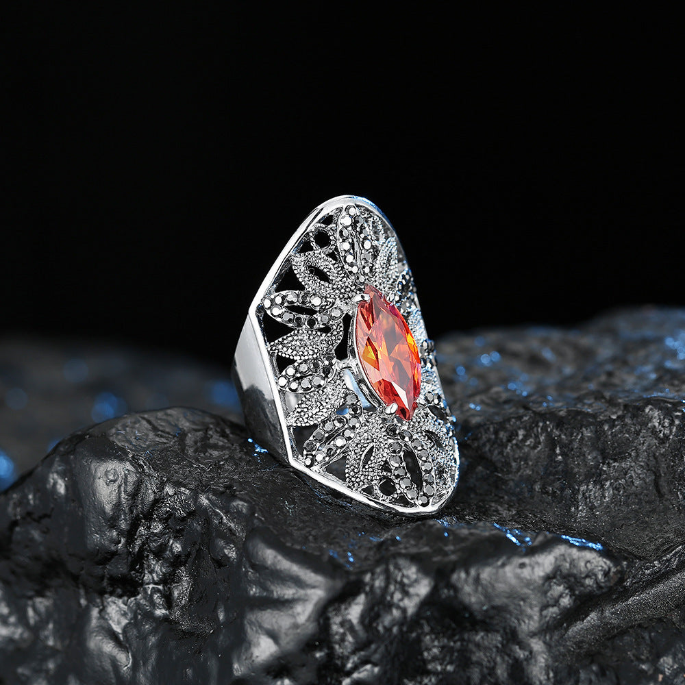 Fashion Diamond Colored Leaf Couple Ring Ring