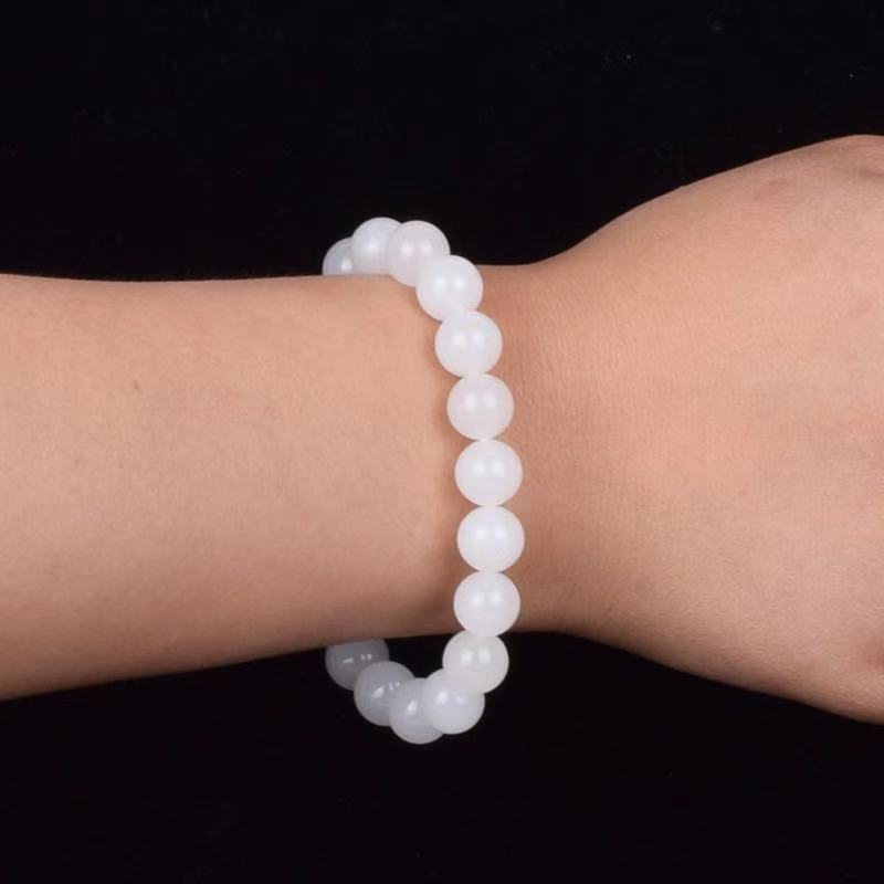 Buy Hotan White Jade Goat Fat Round Bead Bracelet online at Fashionner.