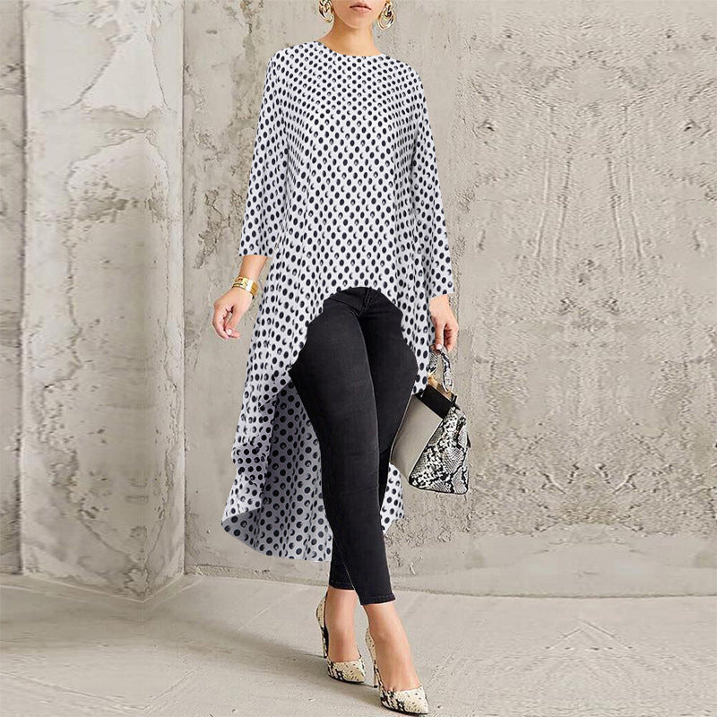 Leopard Print Long Sleeve Irregular Dress Women's Clothing - Fashionner