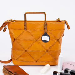 All-match Geometric Stitched Cowhide Women's Bag Work Commute Literary Handbag - Fashionner