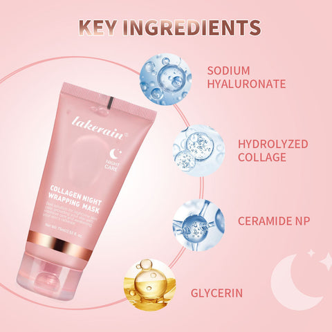 Lakerain Masque de Nuit Facial Hydratant au Collagène Anti-Déchirure et Anti-Arrachement