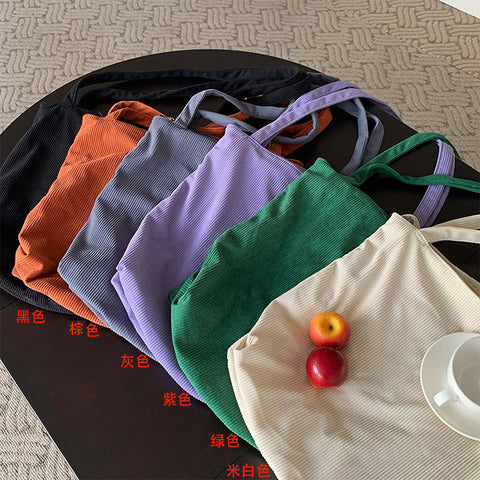 One-shoulder Large Capacity Corduroy Bag Leisure Shopping Bag - Fashionner