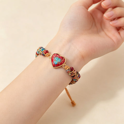 Buy Hand-Woven Natural Stone Imperial Heart Bracelet, Adjustable online at Fashionner.