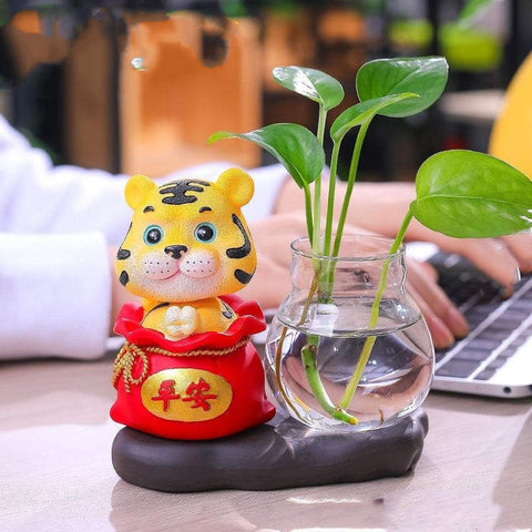 Ornement souvenir Tigre de l'Année du Tigre Vase hydroponique de bureau en verre
