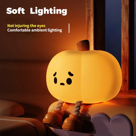 Décoration d'intérieur Lampe de nuit citrouille d'Halloween Mignonne lampe en silicone souple Tactile Intensité réglable Rechargeable Lumière décorative de chevet Cadeaux pour enfants Décorations d'Halloween