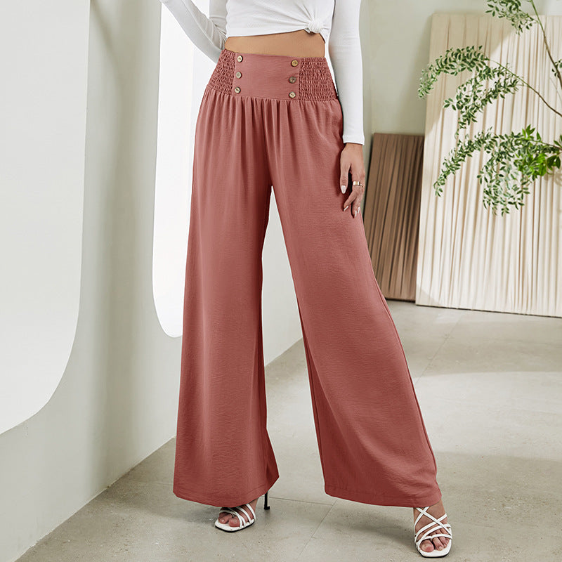 Fashion Straight Wide Leg Pants Elastic High Waist Casual Trousers For Women - Fashionner