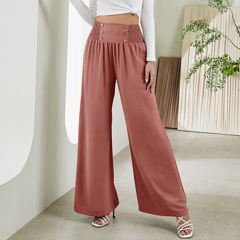 Fashion Straight Wide Leg Pants Elastic High Waist Casual Trousers For Women - Fashionner
