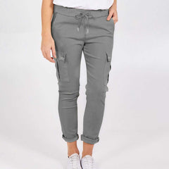 Casual Cargo Pants With Pockets Solid Color Drawstring Waist Pencil Trousers For Women - Fashionner