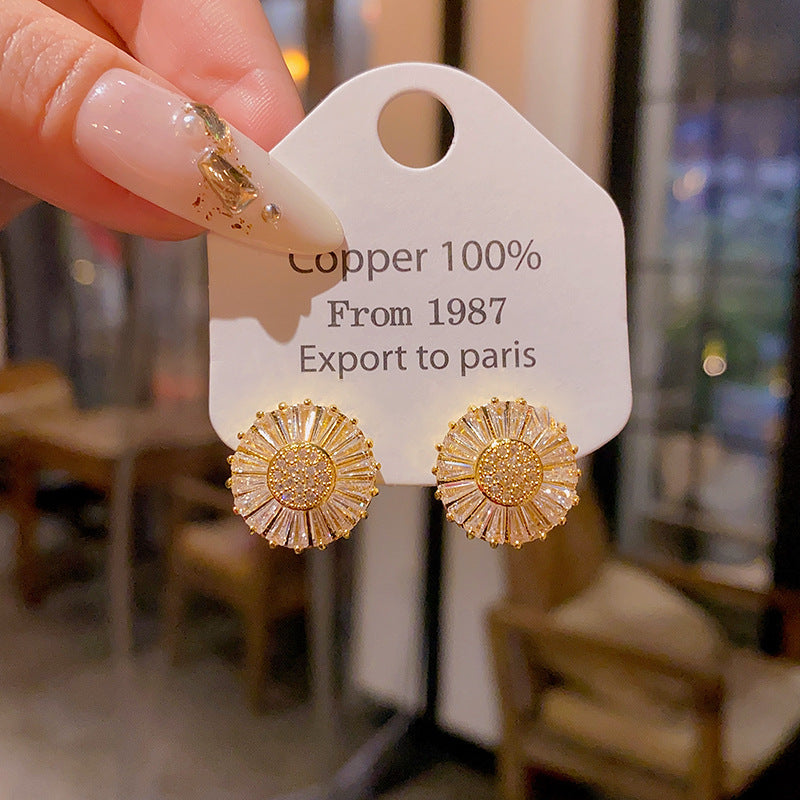 Buy Ultra-Shimmer Zircon Sunflower Stud Earrings online at Fashionner.