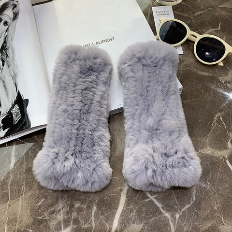 Gants doux, chauds et épais en fourrure de lapin Rex