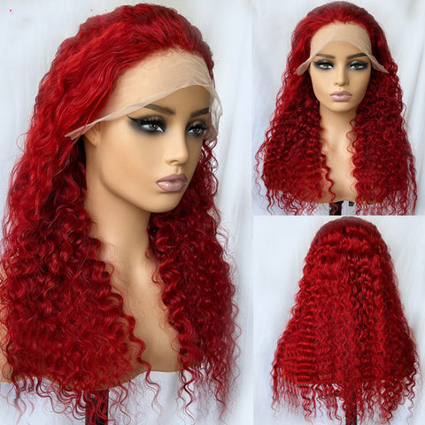 Perruque Cheveux Humains Rouge Vague Profonde Véritable Coiffe