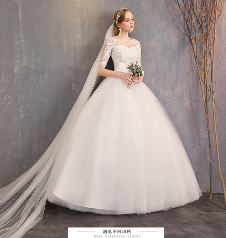 New Fashion Slim Fit Lace Mid Sleeve Plus Size Photo Studio Wedding Dress - Fashionner