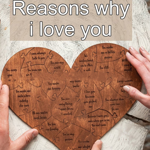 Cadeau "Raisons pour lesquelles je t'aime" - Puzzle en bois en forme de cœur - Puzzle romantique - Cadeau d'anniversaire de mariage pour épouse, mari - Cadeau d'anniversaire, Saint-Valentin