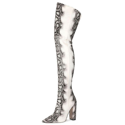 Pointed Snakeskin High Over The Knee Boots Plus Size - Fashionner