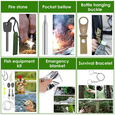 Kit de survie d'urgence 47 pièces Outil d'équipement EDC de survie