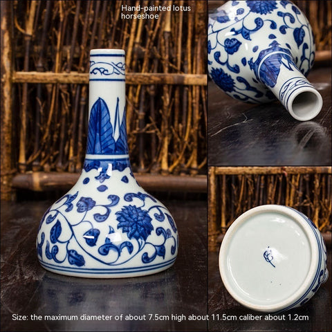 Mini Vase en Céramique de Jingdezhen, Ornement Ancien d'Étagère Hydroponique, Bouteille en Porcelaine Bleue et Blanche Peinte à la Main, Souvenirs