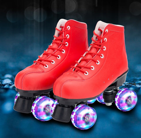 Patins à Double Rangée Big Red Cowhide avec Roues Lumineuses et Résistantes à l'Usure