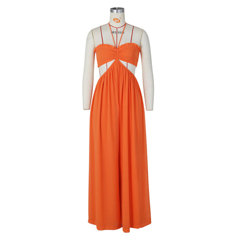 Chiffon Chest-wrapped Bare Back Wide-leg Jumpsuit European And American - Fashionner