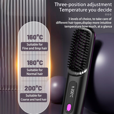 Peigne Lisseur 2 En 1 Sans Fil Brosse Lissante Chauffage Rapide Portable Bigoudi Chaud Chargement USB