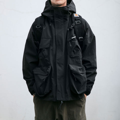Veste à Capuche Homme, Coupe Ample, Poches 3D, Coupe-Vent Fonctionnel, Vêtement Décontracté