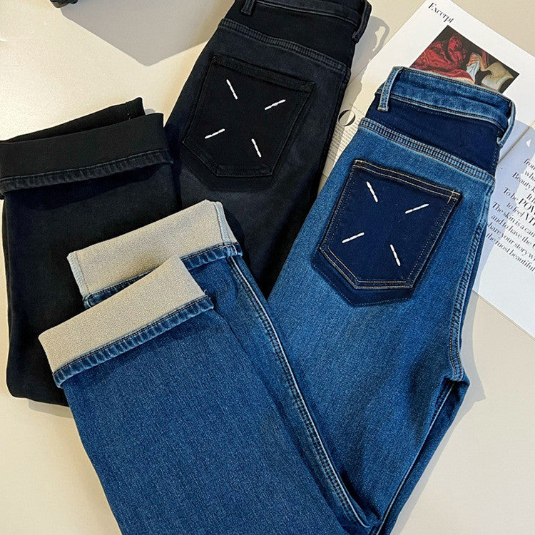 Vintage Handmade Embroidered Warm Washed Jeans - Fashionner