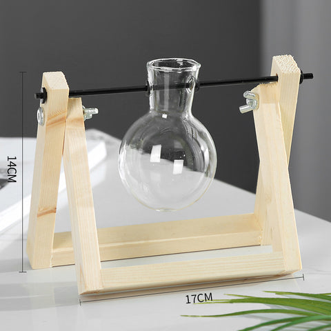 Support en bois pivotant Vase en verre pour plantes hydroponiques