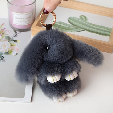 Décoration de porte-clés de voiture avec pendentif en fourrure de lapin