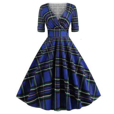 Green Solid Rockabilly S Vintage Ruched V Neck Party Dresses - Fashionner