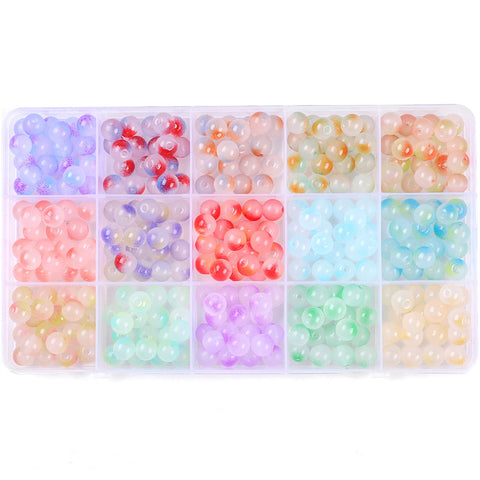 Perles rondes doubles en cristal de verre, kit de matériaux pour bracelet DIY fait à la main, boîte d'accessoires, matériaux pour enfiler les perles